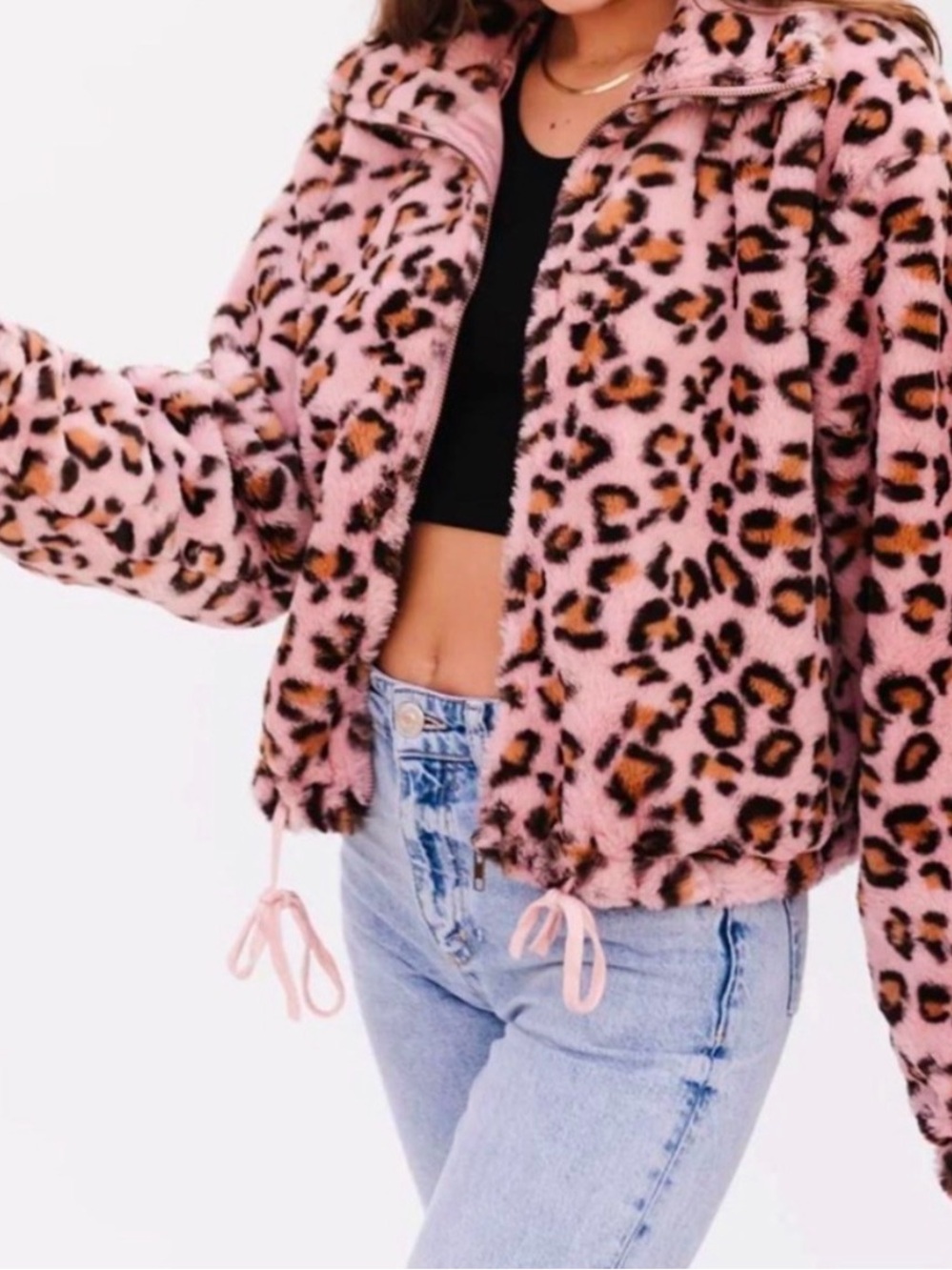 PINK Victoria's Secret Pink Leopard Teddy Zip Jacket